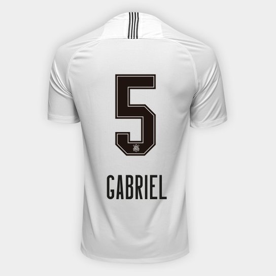 Camisa Corinthians I 18/19 Nº 5 Gabriel - Torcedor Nike Masculina - Branco+Preto