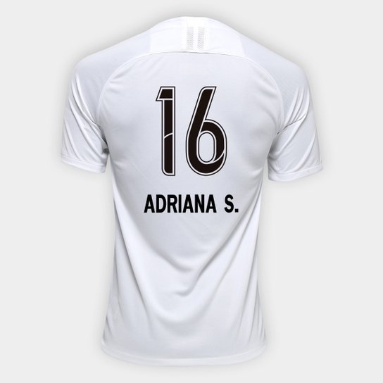 Camisa Corinthians I 19/20 N° 16 Adriana S. - Torcedor Nike Masculina - Branco+Preto