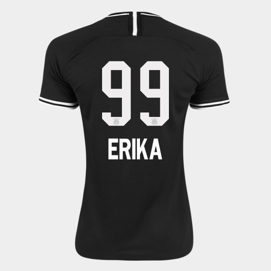 Camisa Corinthians II 19/20 - Erika N° 99 - Torcedor Nike Feminina - Preto+Branco