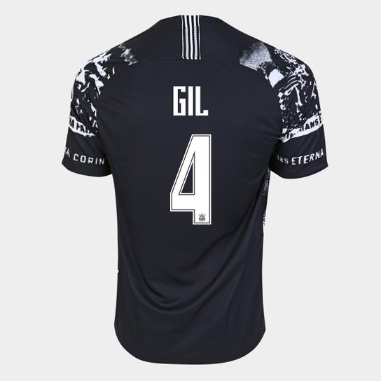 Camisa Corinthians III 19/20 Gil Nº 4 - Torcedor Nike Masculina - Preto+Branco