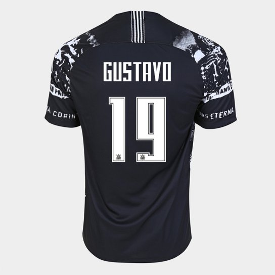Camisa Corinthians III 19/20 Gustavo Nº 19 - Torcedor Nike Masculina - Preto+Branco