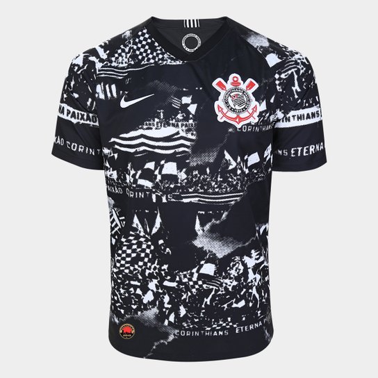 Camisa Corinthians III 19/20 Torcedor s/nº Nike Masculina - Invasões - Yokohama 2012 - Preto+Branco