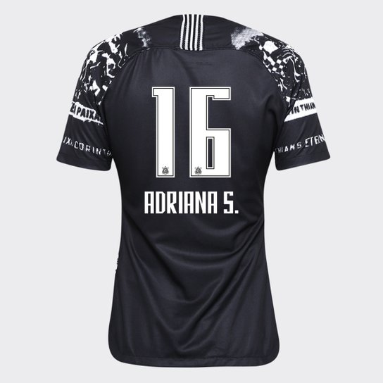 Camisa Corinthians III Invasões 19/20 Adriana Nº 16 - Torcedor Nike Feminina - Preto+Branco