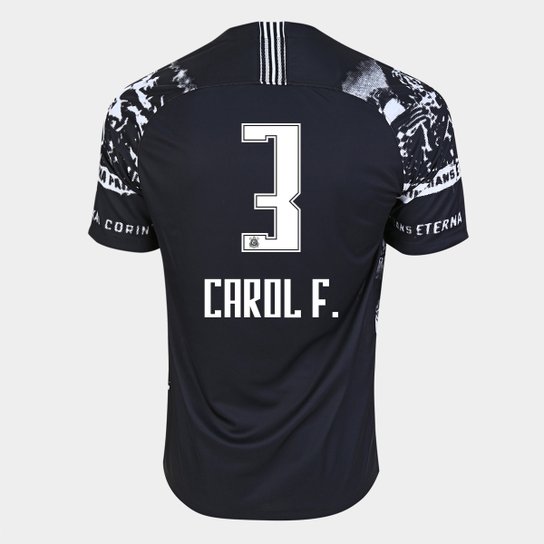 Camisa Corinthians III Invasões 19/20 Carol F. Nº 3 - Torcedor Nike Masculina - Preto+Branco