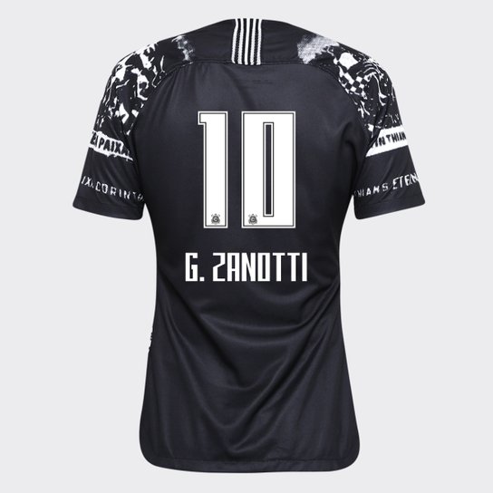 Camisa Corinthians III Invasões 19/20 G. Zanotti Nº 10 - Torcedor Nike Feminina - Preto+Branco
