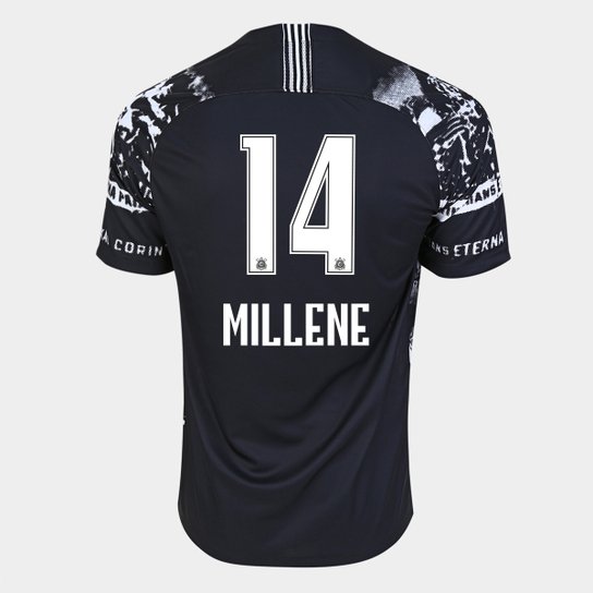 Camisa Corinthians III Invasões 19/20 Millene Nº 14 - Torcedor Nike Masculina - Preto+Branco