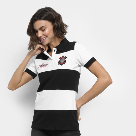 Camisa Polo Corinthians Democracia 1983 Feminina - Preto+Branco