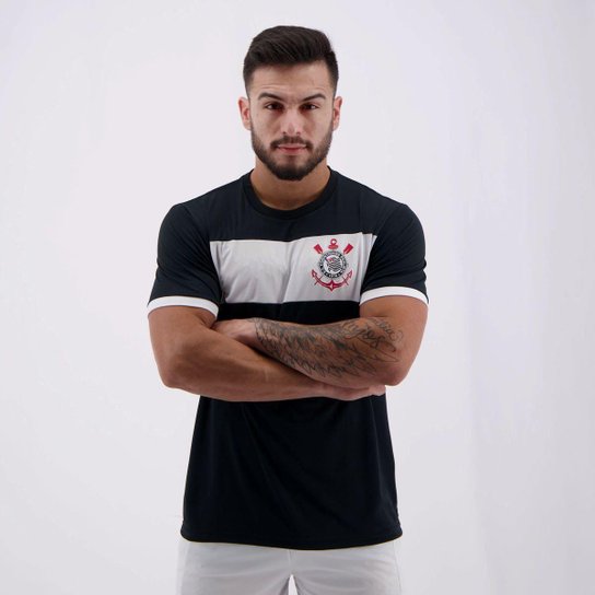 Camiseta Corinthians Basic Masculina - Preto+Branco