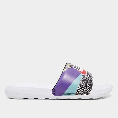 Chinelo Slide Nike Victori Print Feminino - Branco+Roxo
