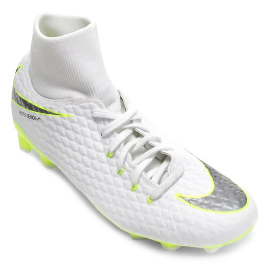 Chuteira Campo Nike Hypervenom Phantom 3 Academy DF FG Masculina - Branco+Cinza