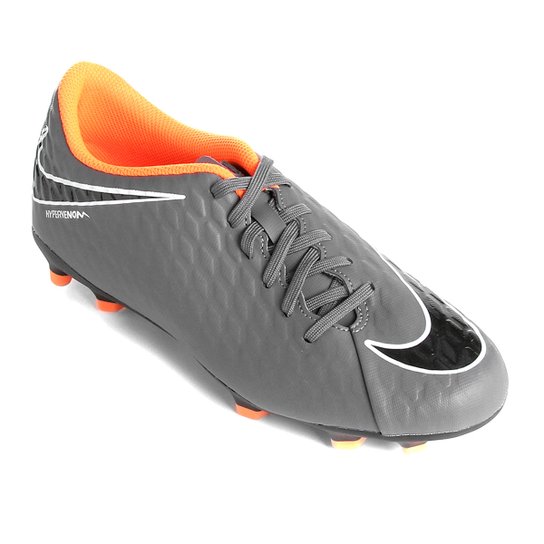 Chuteira Campo Nike Hypervenom Phantom 3 Club FG Masculina - Cinza+Laranja