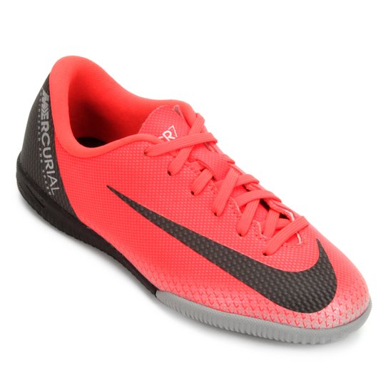 Chuteira Futsal Infantil Nike Vapor 12 Academy GS CR7 IC - Vermelho+Cinza