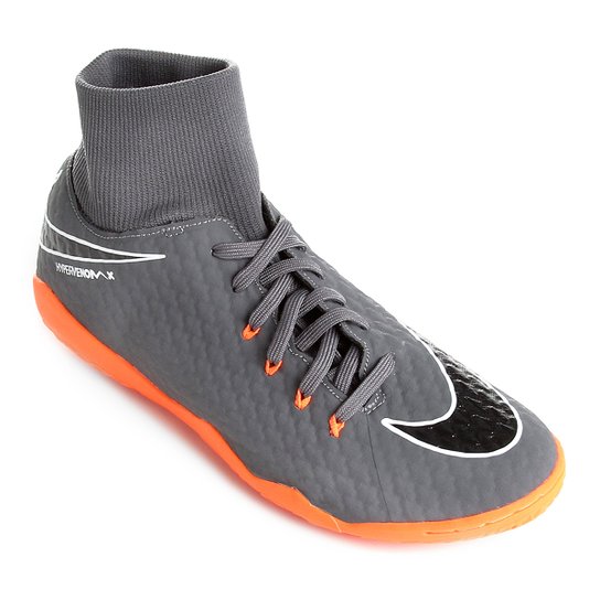 Chuteira Futsal Nike Hypervenom Phantom 3 Academy DF IC Masculina - Cinza+Laranja