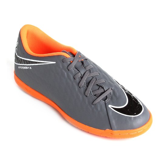 Chuteira Futsal Nike Hypervenom Phantom 3 Club IC Masculina - Cinza+Laranja