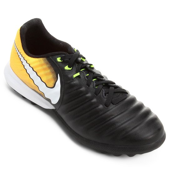 Chuteira Society Nike Tiempo Finale TF Masculina - Preto+Laranja