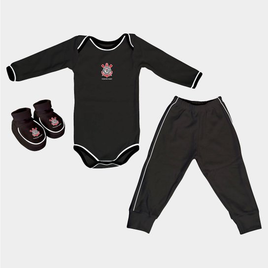 Conjunto Corinthians c/ 3 peças Infantil - Preto+Branco