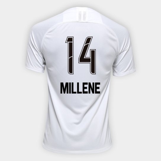 Camisa Corinthians I 19/20 - Millene N° 14 - Torcedor Nike Masculina - Branco+Preto