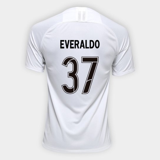 Camisa Corinthians I 19/20 Nº 37 Everaldo - Torcedor Nike Masculina - Branco+Preto