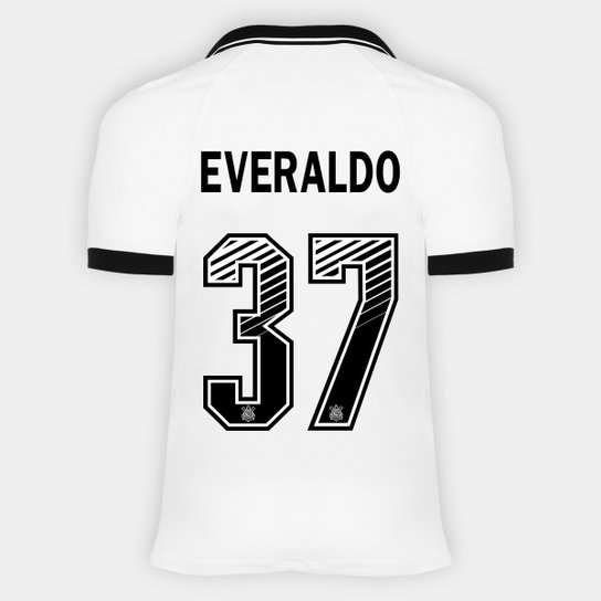 Camisa Corinthians I 20/21 - Everaldo Nº 37 - Torcedor Nike Masculina - Branco+Preto