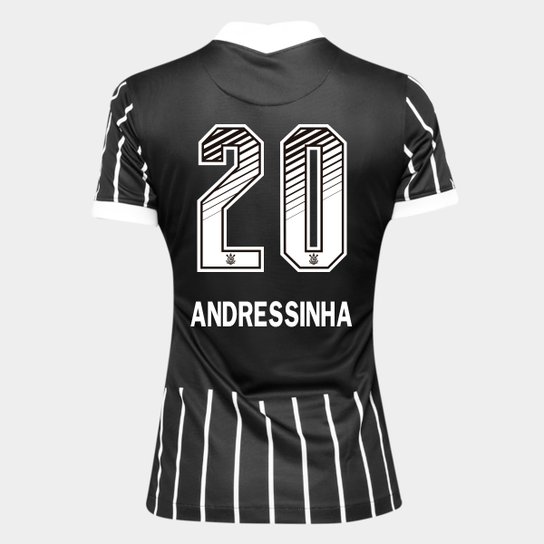 Camisa Corinthians II 20/21 - Andressinha N° 20 - Torcedor Nike Feminina - Preto+Branco