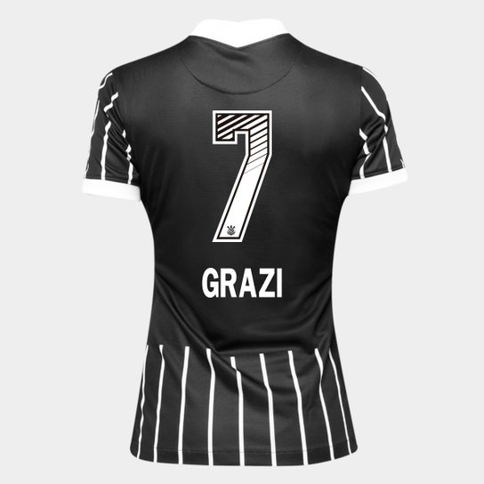Camisa Corinthians II 20/21 - Grazi N° 7 - Torcedor Nike Feminina - Preto+Branco