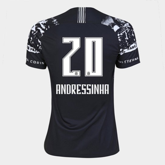 Camisa Corinthians III 19/20 - Andressinha N° 20 - Torcedor Nike Feminina - Preto+Branco