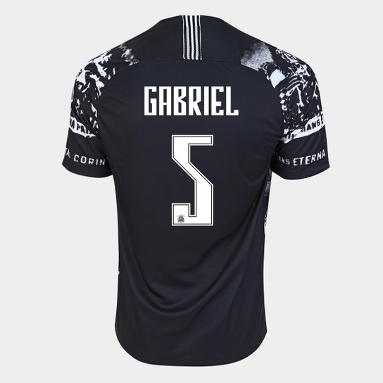 Camisa Corinthians III 19/20 Gabriel Nº 5 - Torcedor Nike Masculina - Preto+Branco
