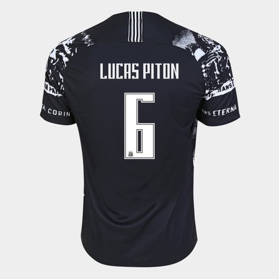 Camisa Corinthians III 19/20 - Lucas Piton Nº 6 - Torcedor Nike Masculina - Preto+Branco