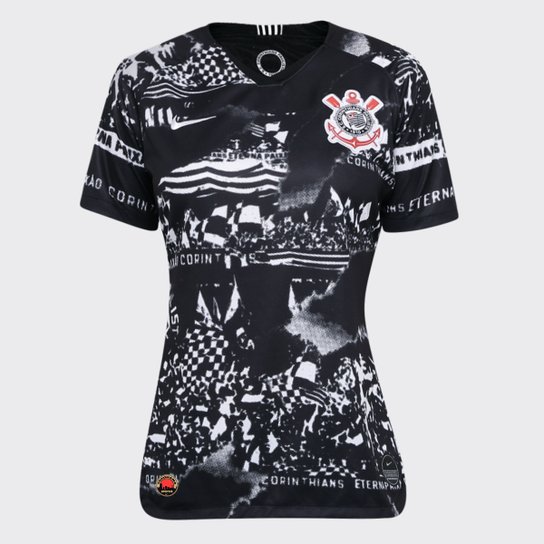 Camisa Corinthians III 19/20 Torcedor s/nº Nike Feminina - Invasões - Yokohama 2012 - Preto+Branco