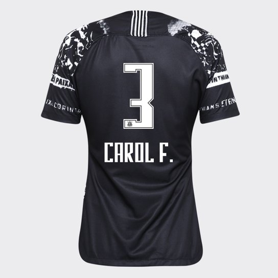 Camisa Corinthians III Invasões 19/20 Carol F. Nº 3 - Torcedor Nike Feminina - Preto+Branco