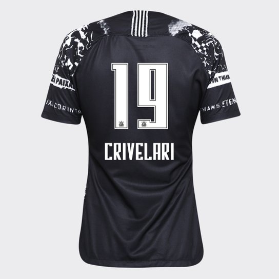 Camisa Corinthians III Invasões 19/20 Crivelari Nº 19 - Torcedor Nike Feminina - Preto+Branco