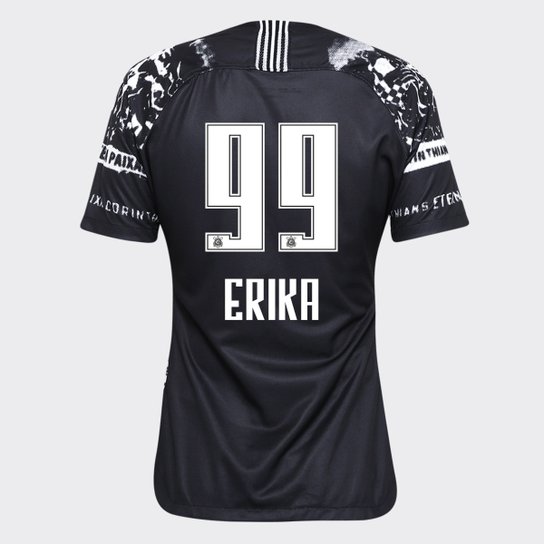 Camisa Corinthians III Invasões 19/20 Erika Nº 99 - Torcedor Nike Feminina - Preto+Branco