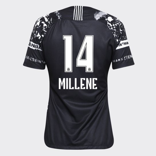 Camisa Corinthians III Invasões 19/20 Millene Nº 14 - Torcedor Nike Feminina - Preto+Branco