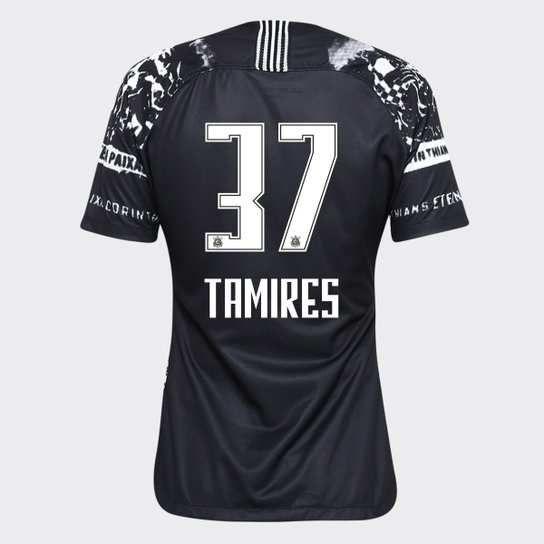 Camisa Corinthians III Invasões 19/20 Tamires - Nº 37 - Torcedor Nike Feminina - Preto+Branco