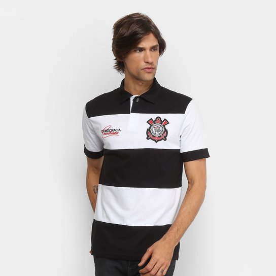 Camisa Polo Corinthians Democracia 1982 Masculina - Preto+Branco