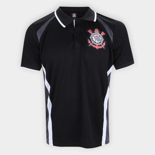 Camisa Polo Corinthians Dry Butler Masculina - Preto+Chumbo