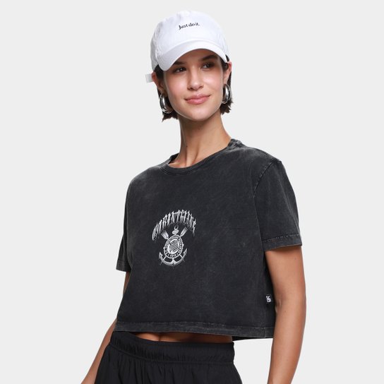 Camiseta Cropped Corinthians Oversized Feminina