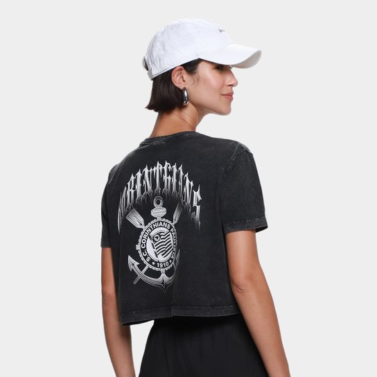 Camiseta Cropped Corinthians Oversized Feminina