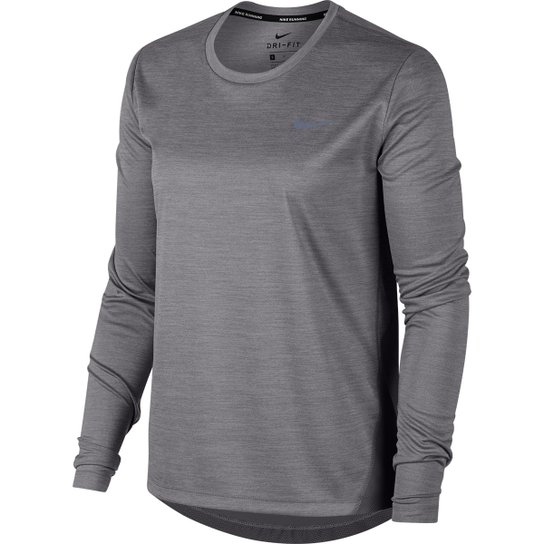 Camiseta Manga Longa Nike Dri Fit Miler Feminina Mescla Shop Timao