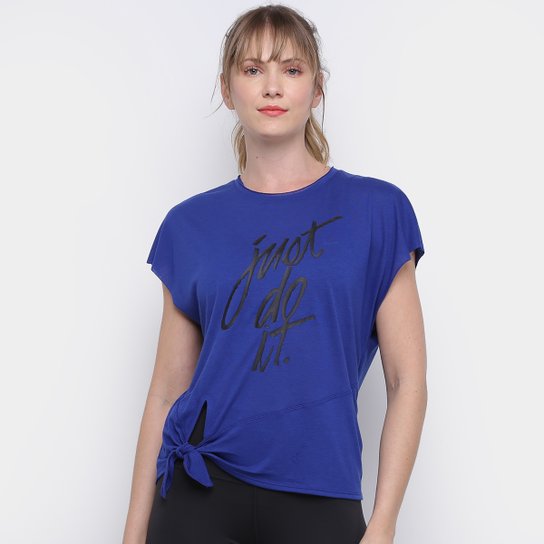 Camiseta Nike Dry Side Ss Tp Grx Amarração Feminina - Azul Royal+Preto