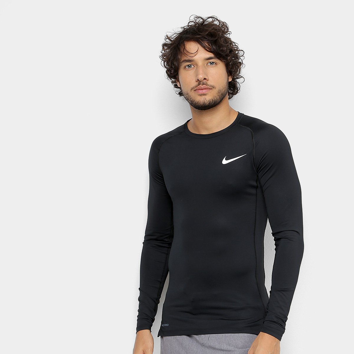 Camiseta Nike Pro Tight Manga Longa Masculina Preto E Branco Shop Timao