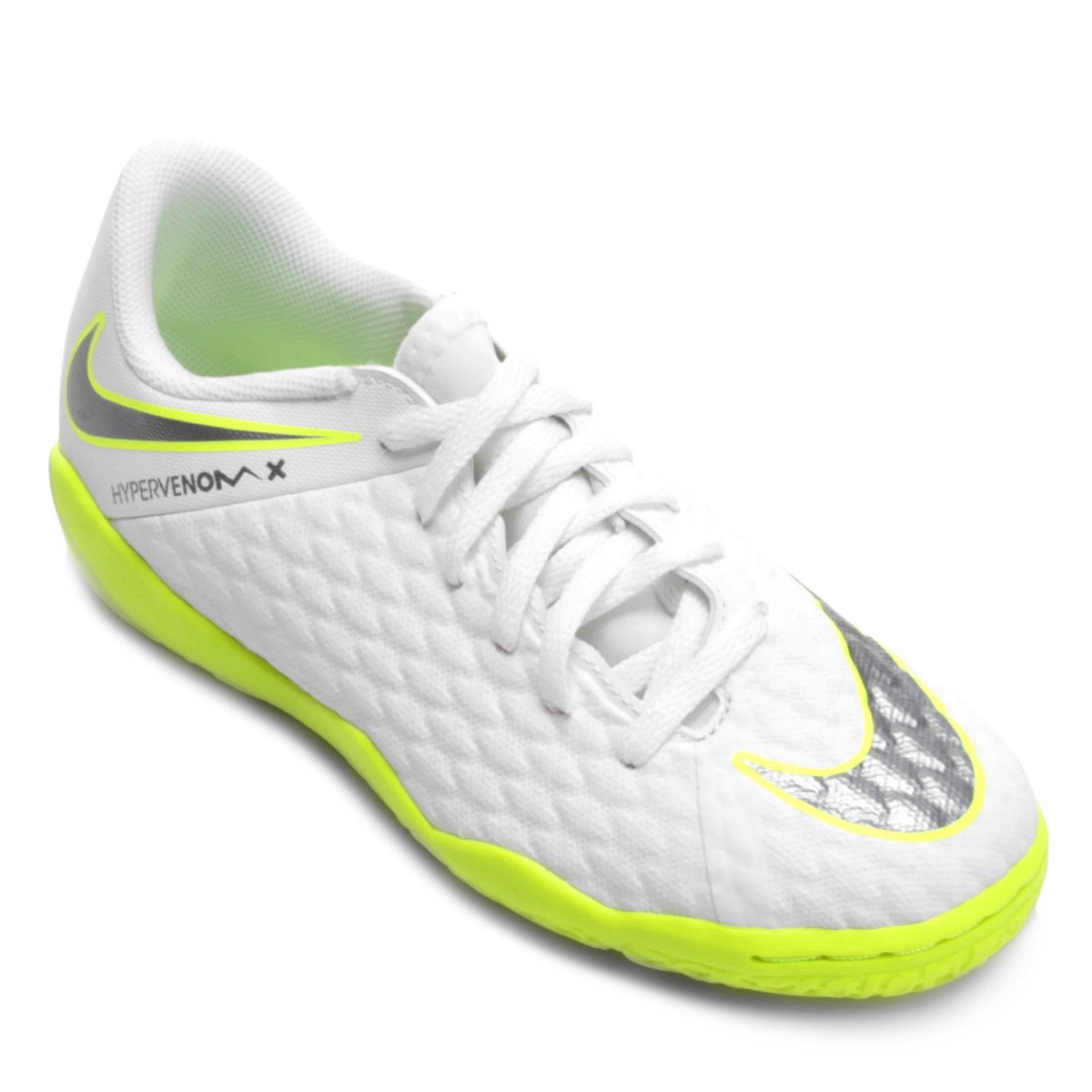 Chuteira Futsal Infantil Nike Hypervenom Phantom 3 Academy IC - Branco+Cinza | Shop Timão