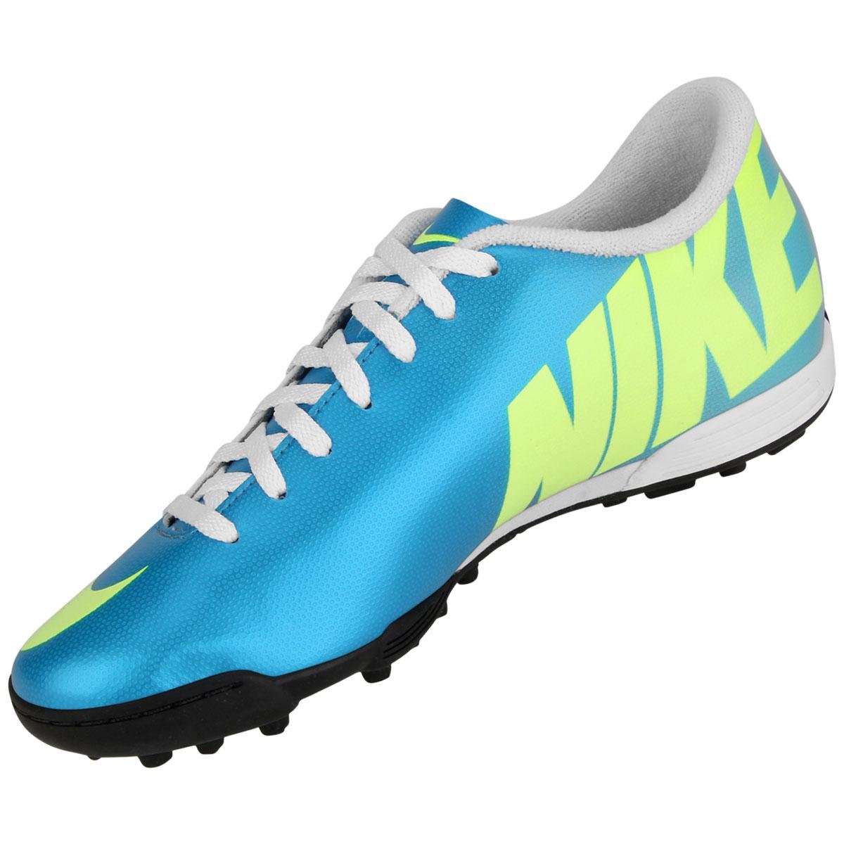 Chuteira Nike Mercurial Vortex TF - Azul Turquesa e Verde LimÃ£o