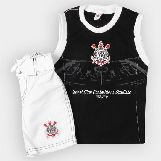 Conjunto Corinthians Infantil Bermuda e Regata - Preto+Branco