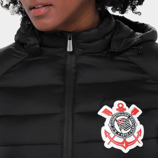 Jaqueta Puffer Com Capuz Corinthians Coimbra Feminina