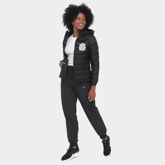 Jaqueta Puffer Com Capuz Corinthians Coimbra Feminina