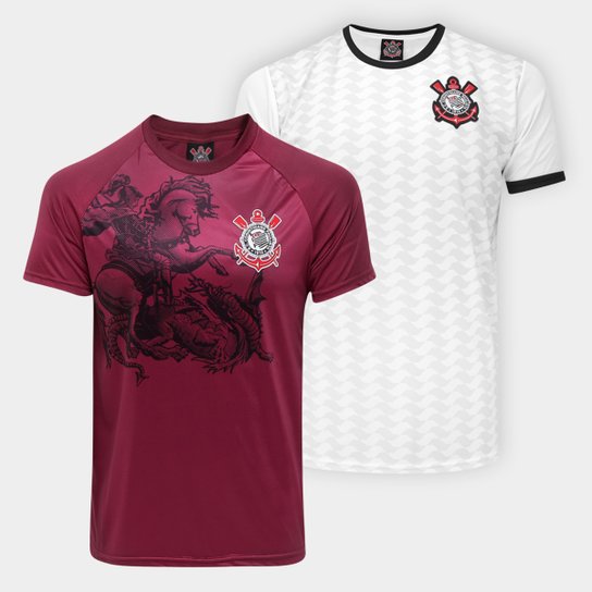 Kit Camisa Corinthians Estado + São Jorge Masculina - C/ 2 Peças