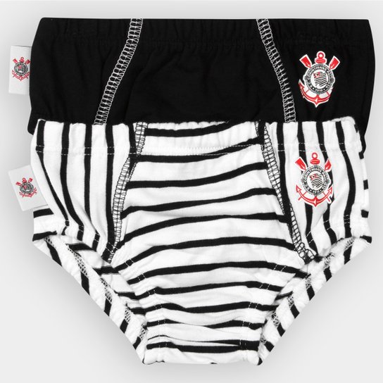 Kit Corinthians Infantil Duo Cuecas Bebê - Preto+Branco