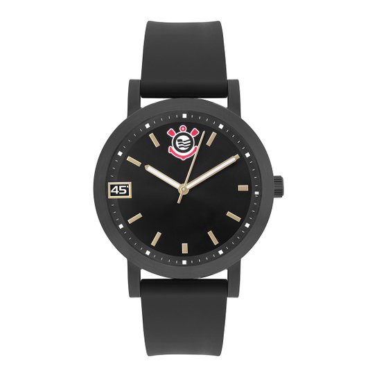 Relógio Analógico Corinthians Technos Silicone Feminino - Preto