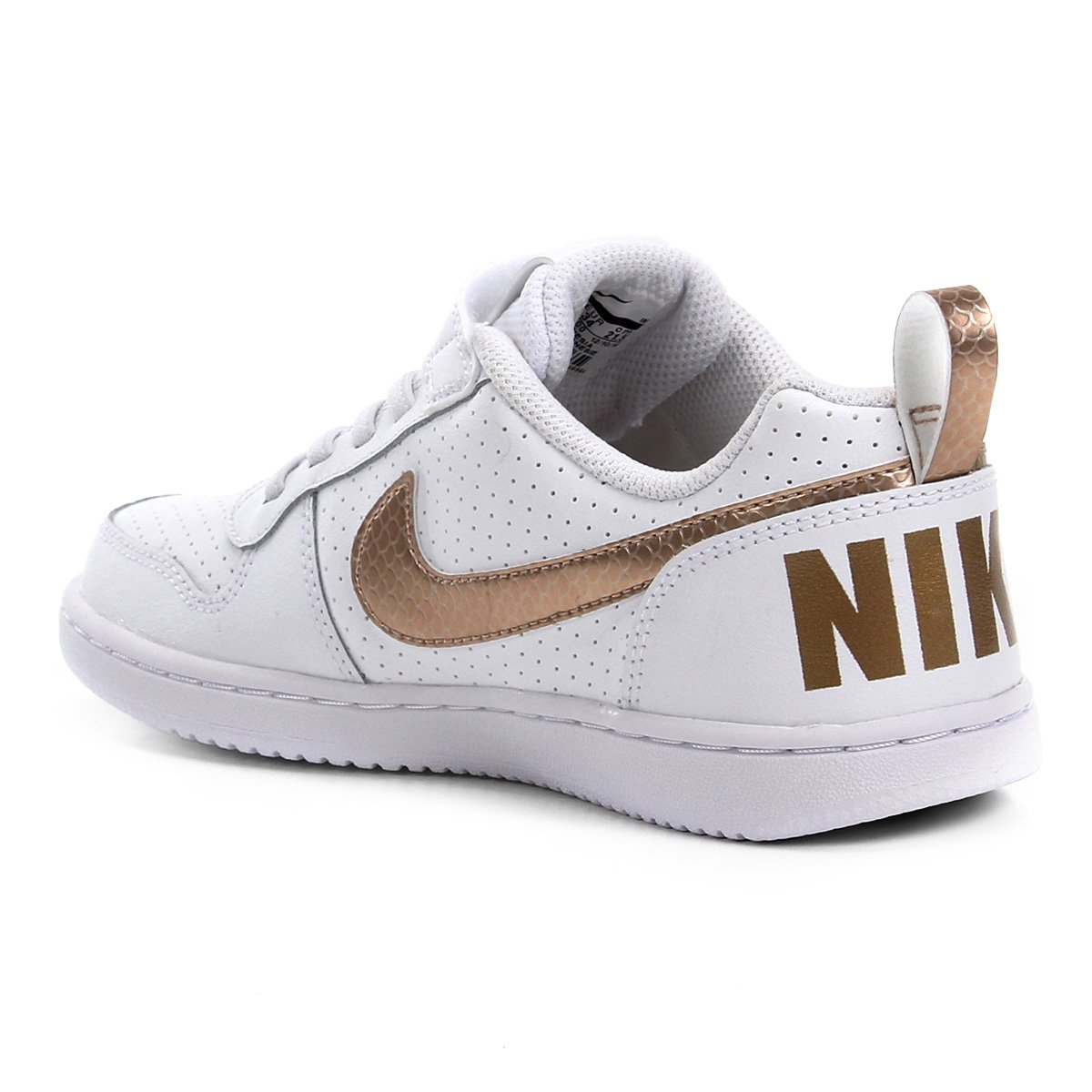 tenis nike branco e dourado